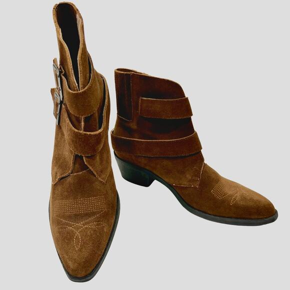Anthropologie Women's Brown Suede Western Booties Size 7 - Picture 1 of 6